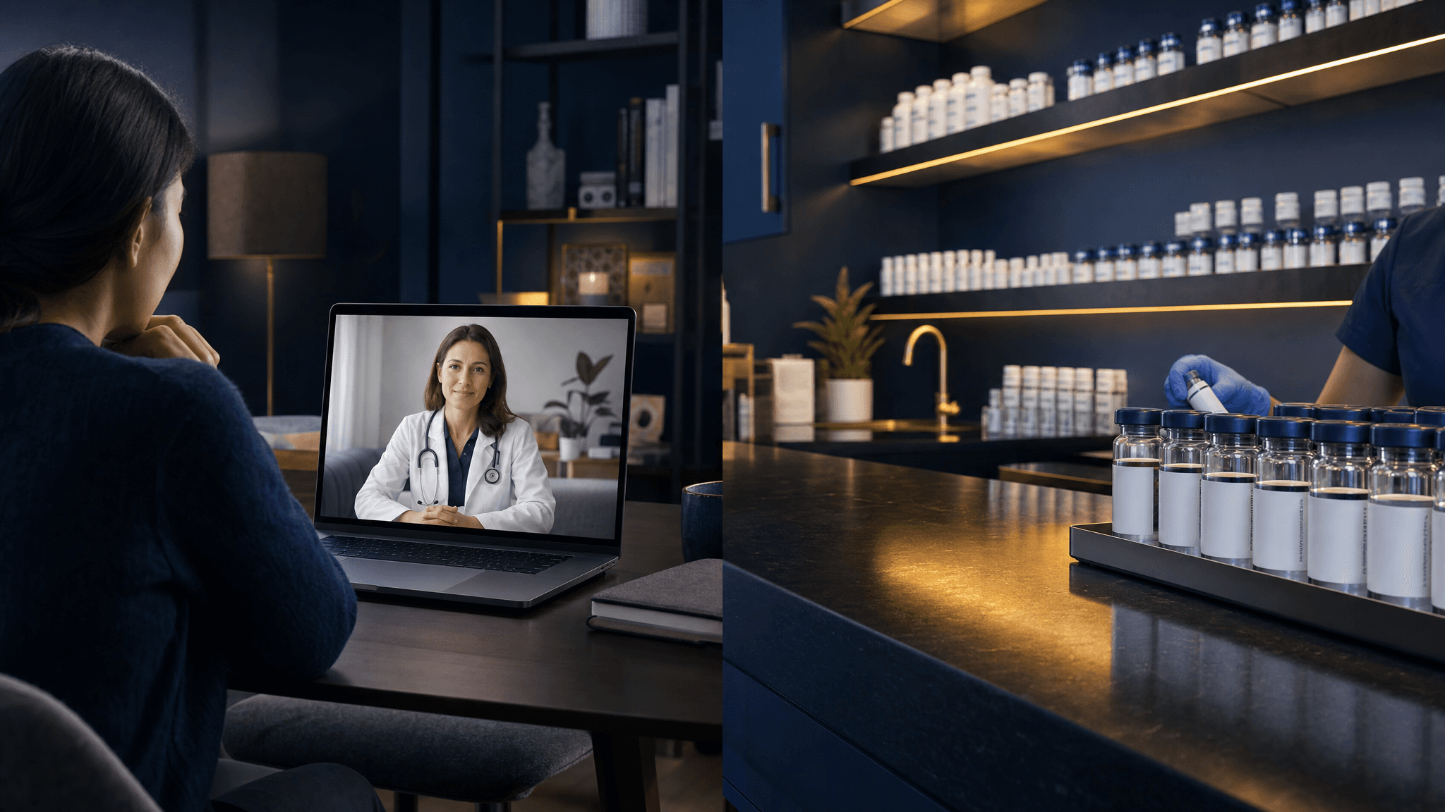 Patient attending a GLP-1 telehealth consultation while medication is prepared in clinic