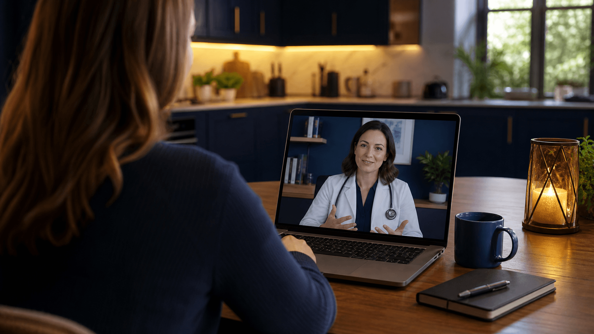 A person has a video consultation with a clinician about a weight loss plan at home