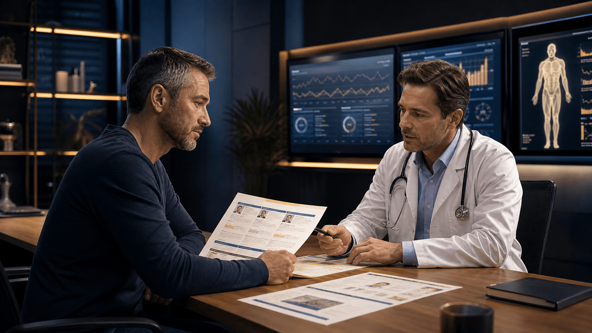 Doctor reviewing TRT clinic alternative options and treatment plans with a patient