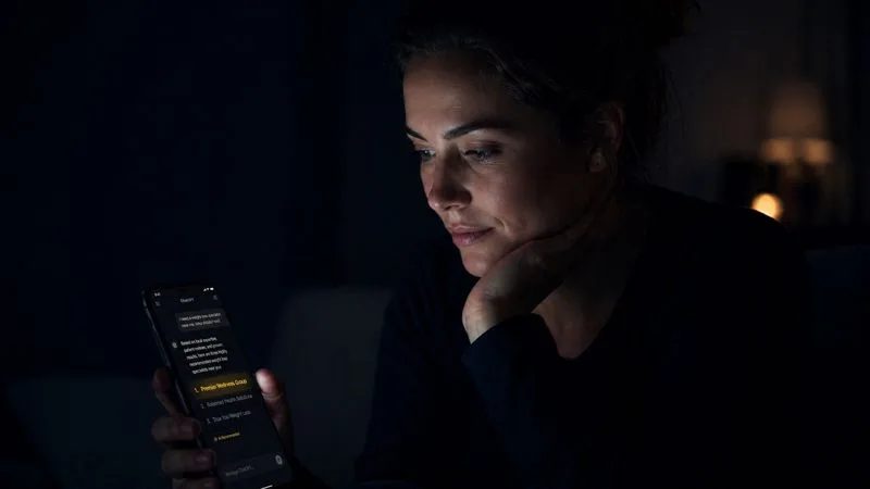 A patient privately researching healthcare providers on their phone at night