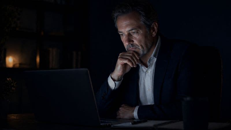 A wealth management prospect privately evaluating advisors on their laptop