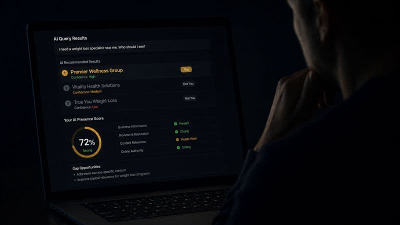 A business owner seeing their AI recommendation presence for the first time on a live screen