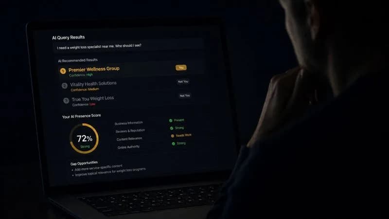 A business owner seeing their AI recommendation presence for the first time on a live screen