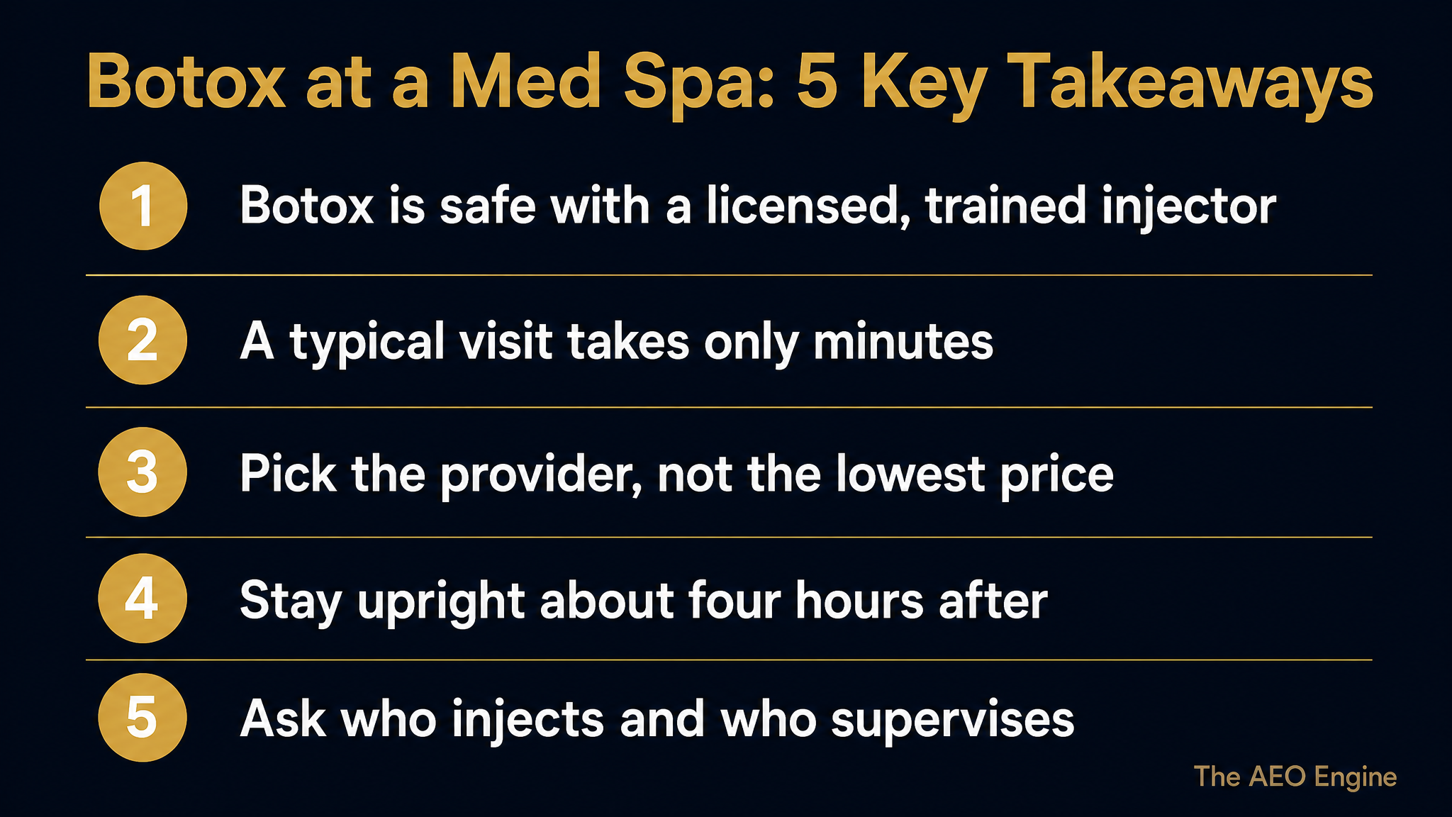 Infographic listing five key takeaways about getting Botox at a med spa