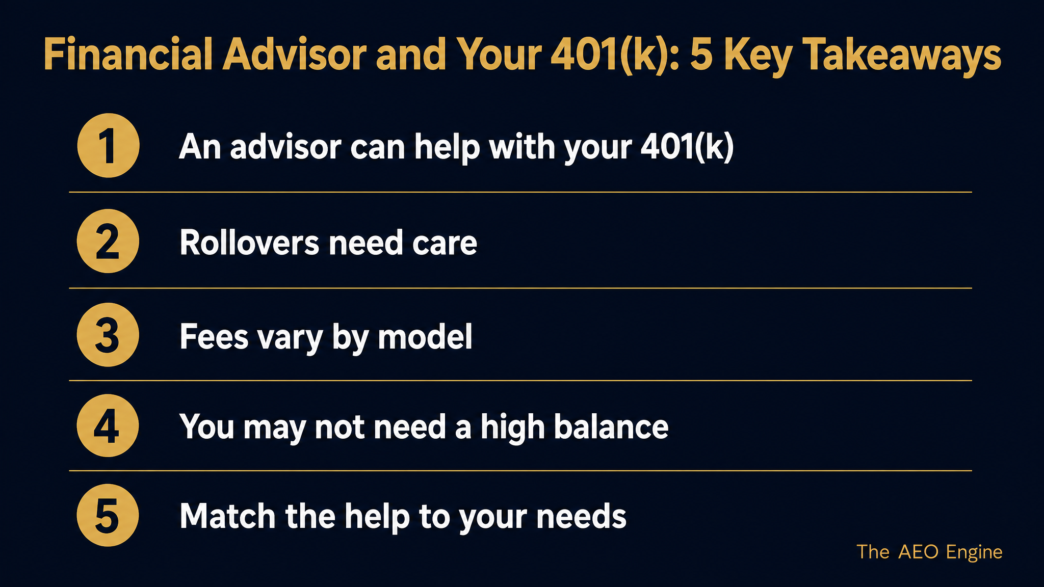 Infographic listing five key takeaways about using a financial advisor for your 401(k).