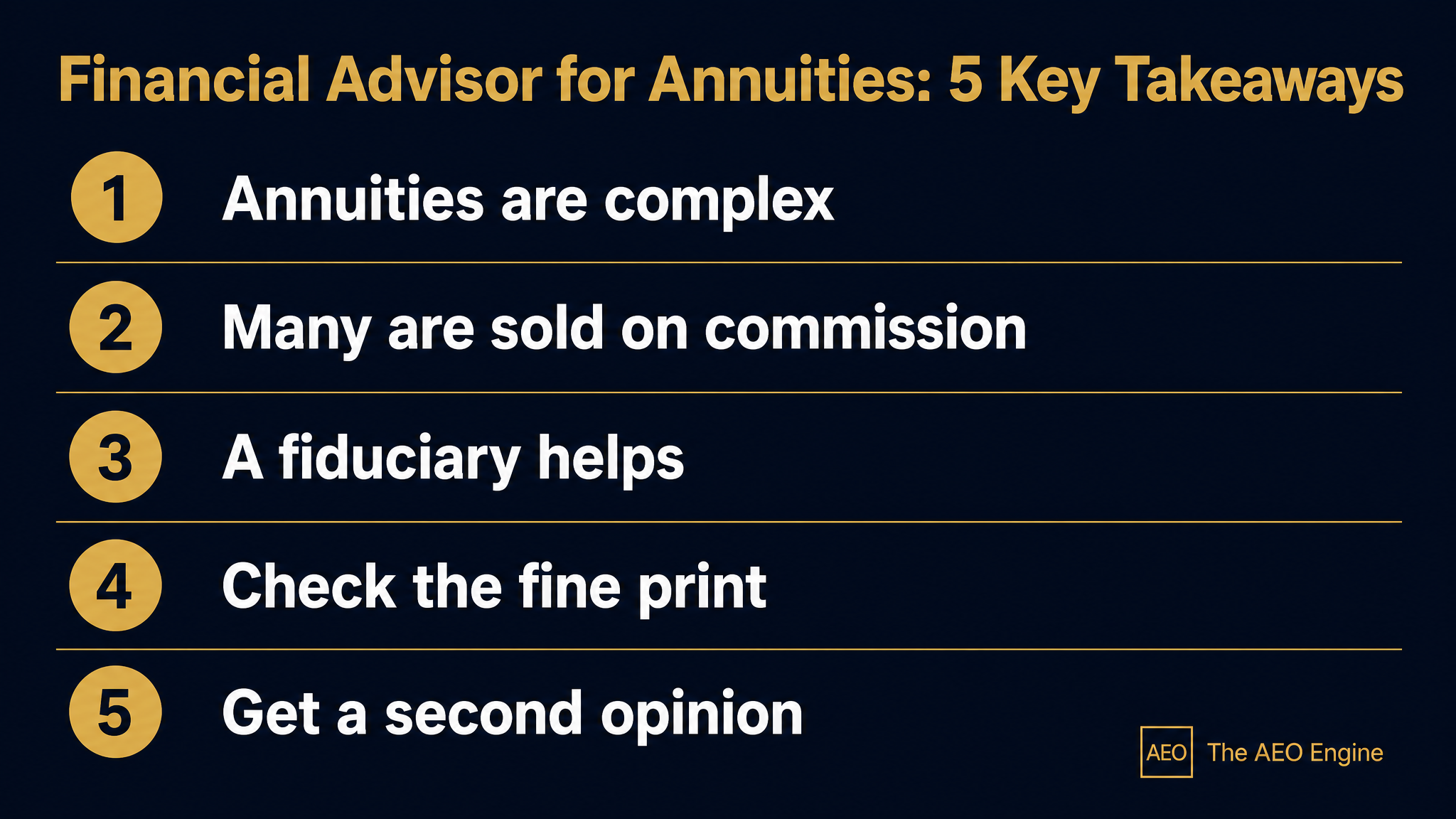 Infographic listing five key takeaways about using a financial advisor for annuities