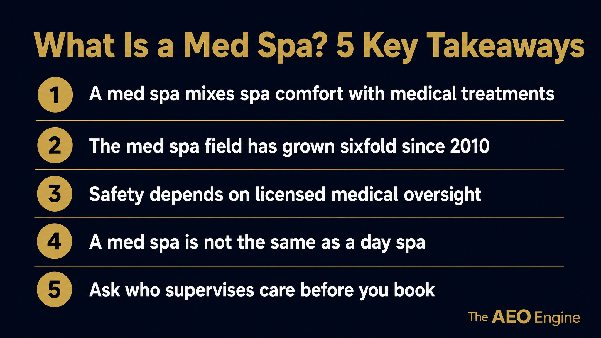 Infographic listing five key takeaways about what a med spa is